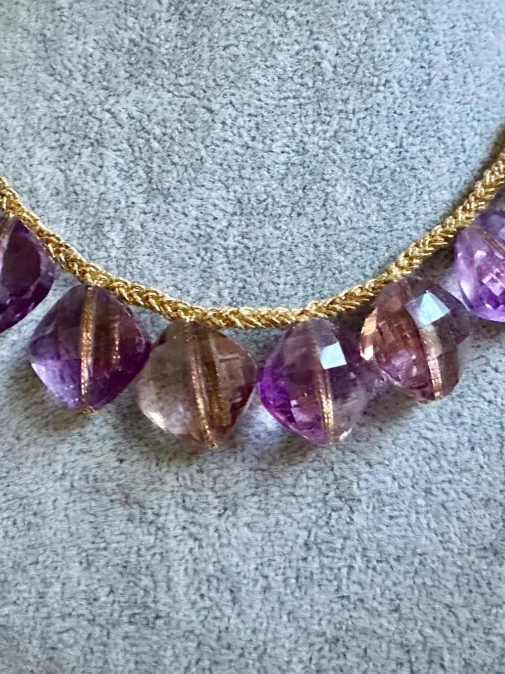vintage Amertrine  vintage large faceted necklace purple golden highlights
